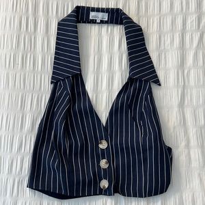 Danielle Berstein by WeWoreWhat Pinstripe Cropped Halter Top